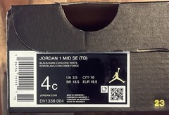 JORDAN 1 MID SE (TD), BLACK/DARK CONCORD-WHITE NOIR, Kids Size 4C, New With Box