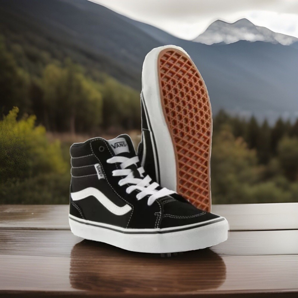 VANS Filmore Hi Teens High Top Suede Shoes Black White Size US 7