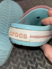 Big Kids Aqua Light Blue Crocs Size J6 With Jibbitz Charms Cute Comfortable