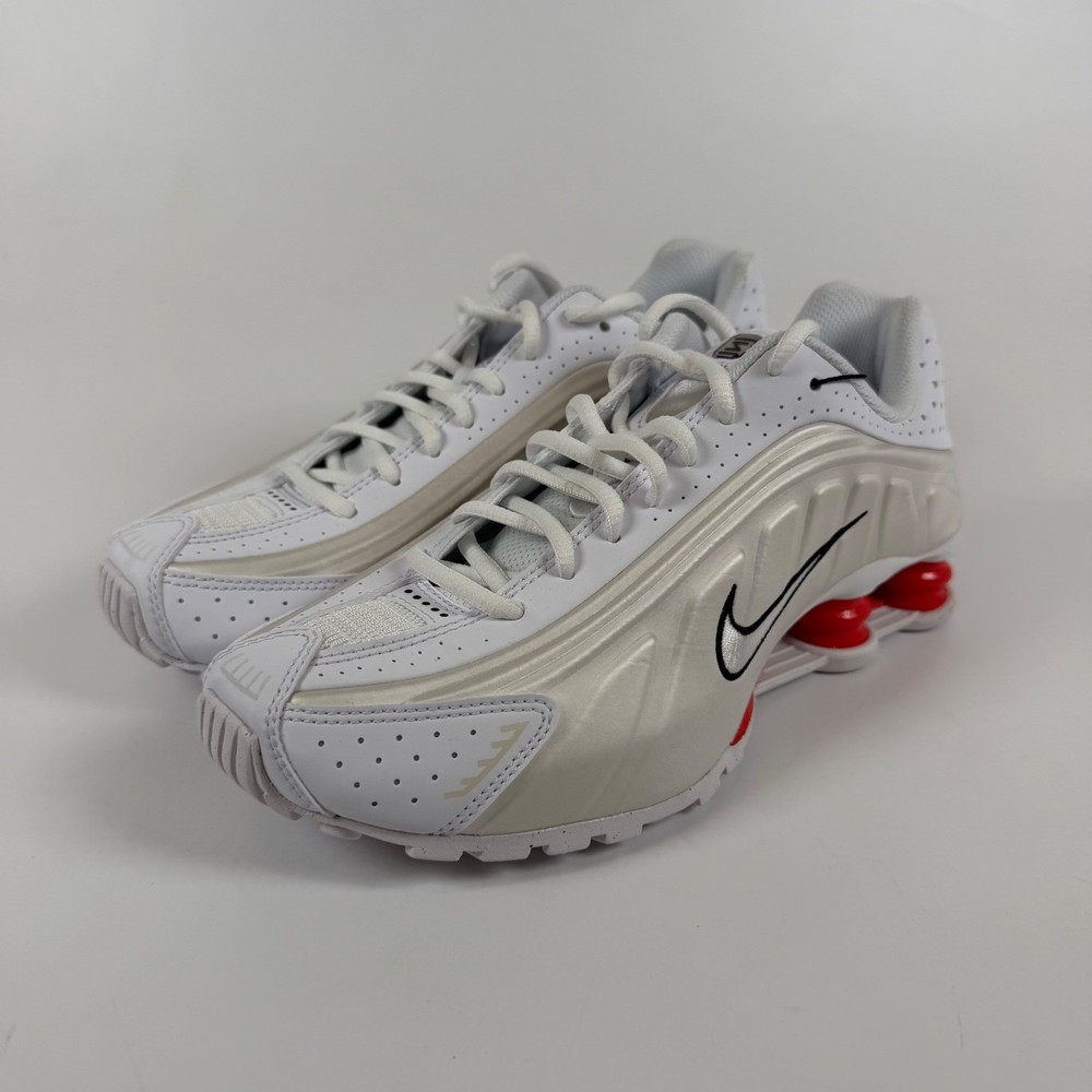 Nike Shox R4 White Phantom Picante Red GS Sneakers CW2626-102 Size 6.5Y