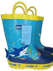 New Under The Sea Shark Rubber Rain Boots Toddler Sz 10 Blue Yellow