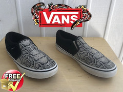 Vans Classic Snake Skin Canvas Suede Black & White Slip on Shoes Size 5.5 Missy