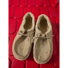 Hey Dude Wendy Kids Tan Gold Metallic Faux Fur Lined Slip On Loafers Shoes yt1