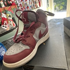 Jordan Air Jordan 1 GS Maroon Grey Leather Sneakers Unisex Kids 6Y