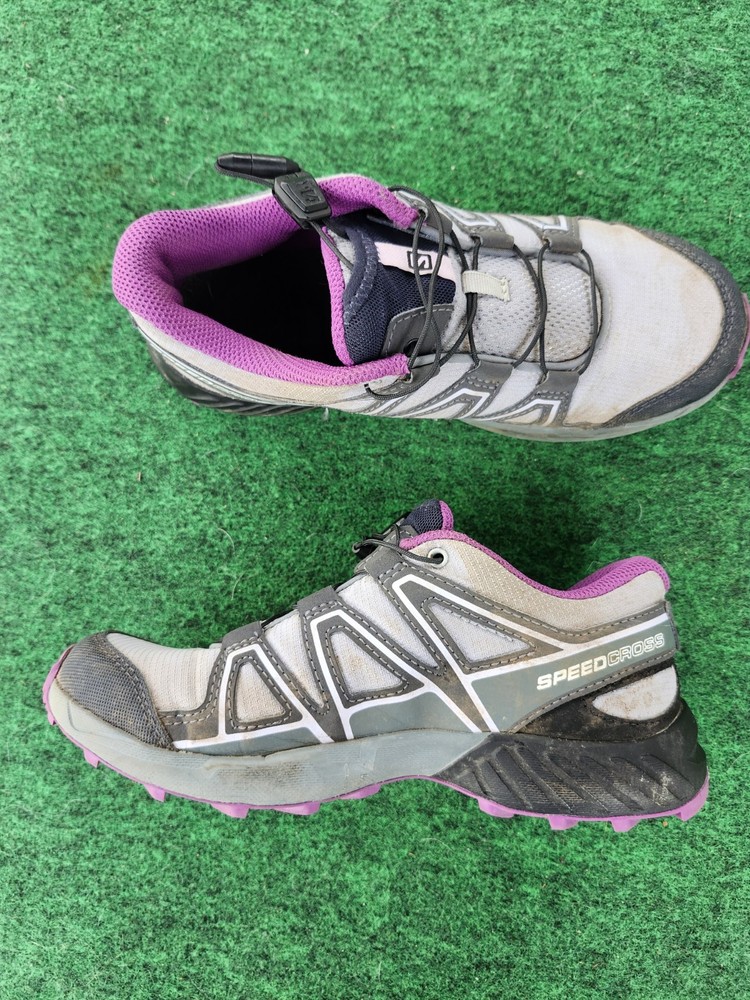 Salomon Speed Cross Trail Running Shoes Size US 3 Youth 417272 Gray Pink Black