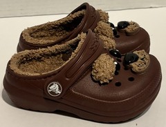 Crocs Size C7 Kids Classic Fur Lined Brown Teddy Bear Clog Slip On Shoe