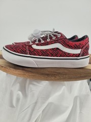 Vans Off The Wall Logo All Over Print Shoe Red & White,Black US Kids Size 2.0
