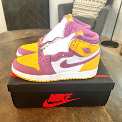 Nike Air Jordan 1 High Top GS Leather Colorblock Purple Yellow White 6Y