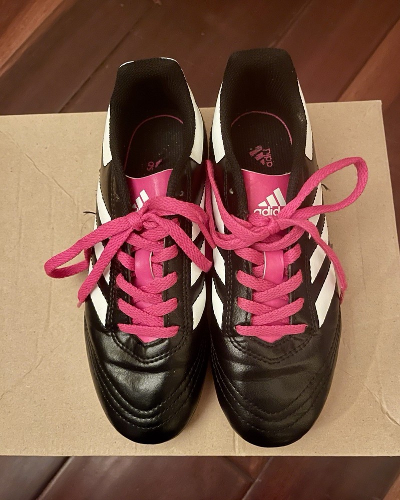 adidas Soccer Cleats Plastic Stud Lace Up Black/Pink/White Unisex Kids US 3