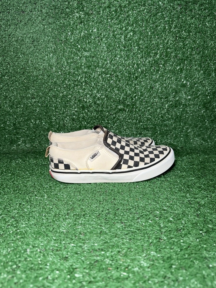 VANS Classic Slip On Checkerboard Kid Youth Size 3 Black White Canvas Skate Shoe
