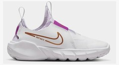 Size 2 (Little kid) – Nike flex runner shoe, White/Metallic Copper Shoes
