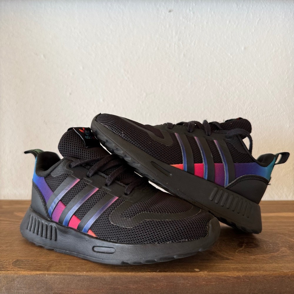 Adidas Multix Black Rainbow Gradient Sneakers Kids Size 9K HR1222