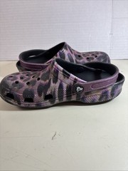 Crocs Classic Clog Kids Size J6 Purple Black Leopard Glitter Animal Print Shoes