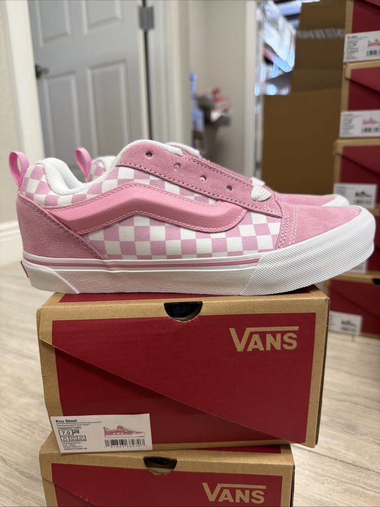 Vans Knu Skool Checkerboard Pink White VN000D2T2W0 Size 7Y Kids