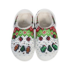 Crocs Classic Lined Holiday Clogs Youth Size 3 White Red Green 207688 Jibbitz