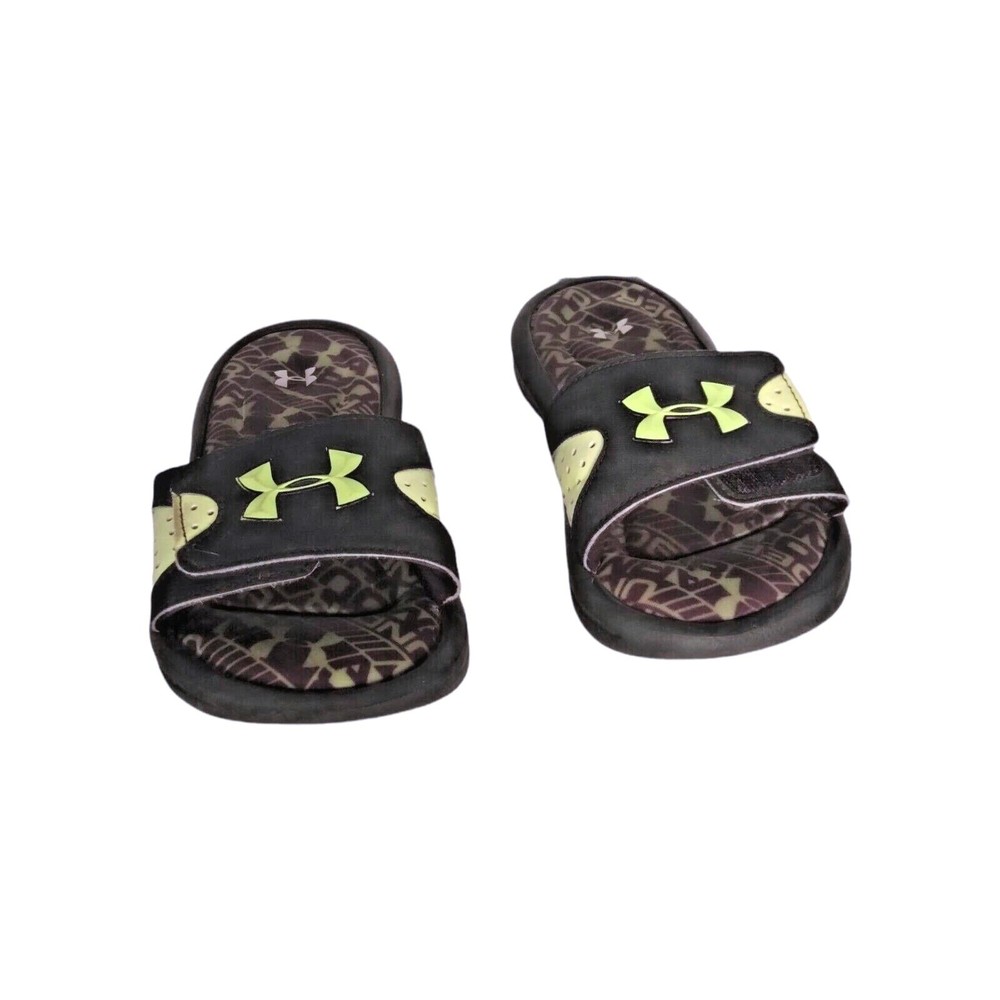 Under Armour Kids Ignite 4D Foam Adjustable Slides Black Lime Green Sandals