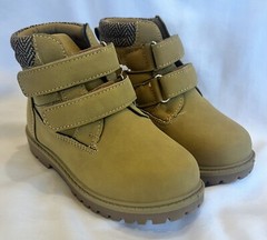 Tobfis Kids Waterproof Work Boots Size 8 Tan Double Hook & Loop Strap Closures