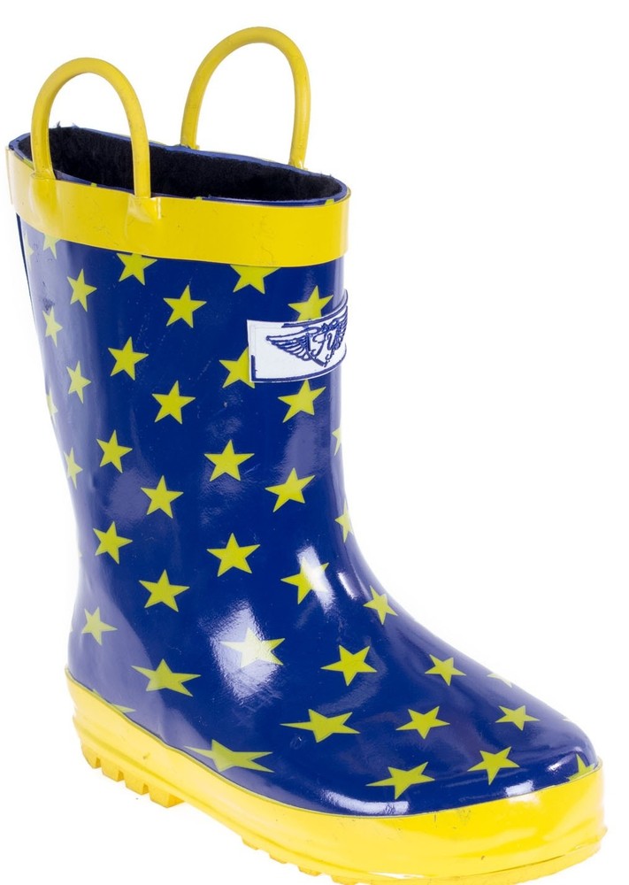 Kids Rain Boots Size 2 Star Pattern Waterproof Pull On Handles Warm Lined Shoes