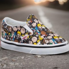 Vans Peanuts The Gang Black Skateboard Classic Slip On Toddler Kids SZ 4.5 NEW