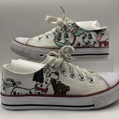 Custom Hand Painted 101 Dalmatians White Canvas Low Top Sneakers Kids Shoes 1Y