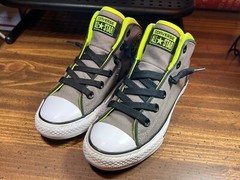 YOUTH Sz 2Y ~ Converse™ Chuck Taylor ALL STAR Mid Top ‚Gray, Neon‘ 642030F