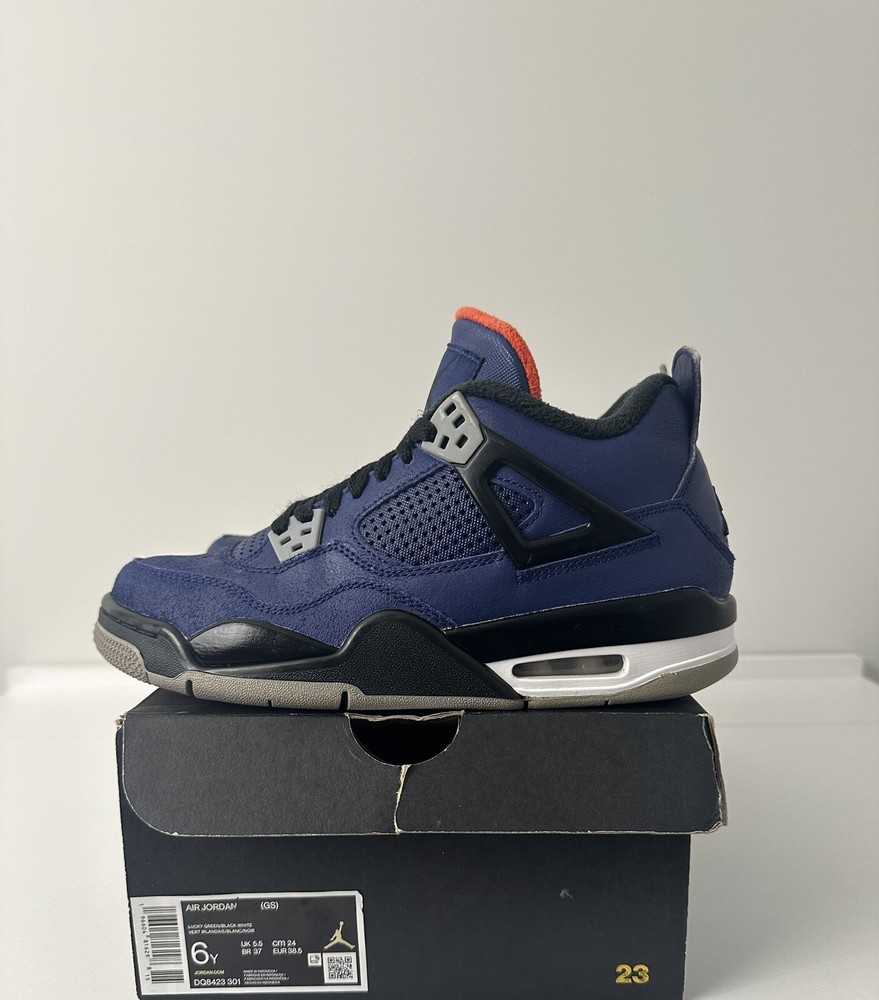 Air Jordan 4 Retro Winterized Loyal Blue/White-Habanero Red Black Sz 6Y