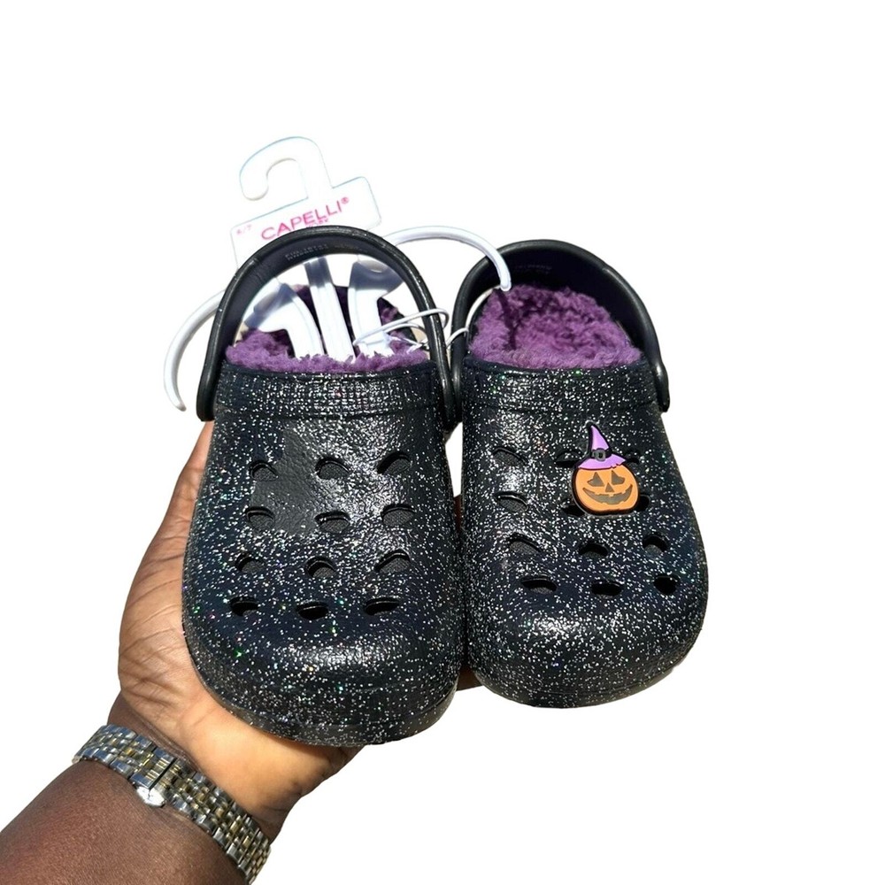 Capelli New York Glow In The Dark Patch Fuzzy Kids Clogs Sz 7/8 Halloween Shoe￼s