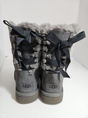 UGG Gray Suede Fur Lined Bow Ribbon Boots Unisex Kids US 5 EU 36 1110706