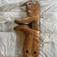 ACME Circle A Brown Leather Stitched Cowboy Boots Kids Size 11B