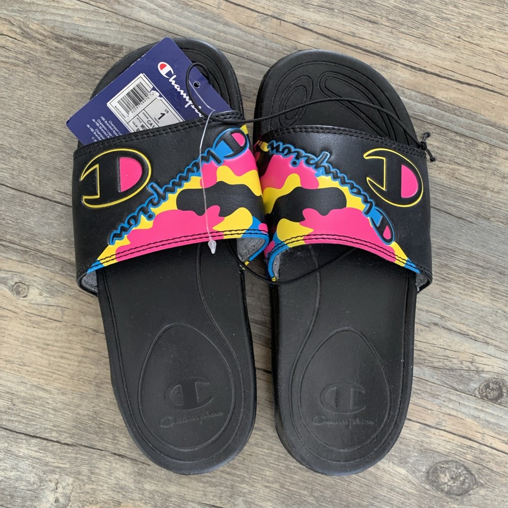 Champion Slides-Black Mega Slide Dual Camo Kids Size Youth 1 NEW