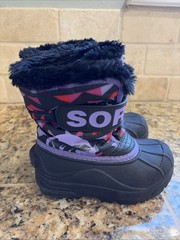 Sorel Purple/Black Geometric Commander Print Faux Fur Trim Snow Boots Child 9