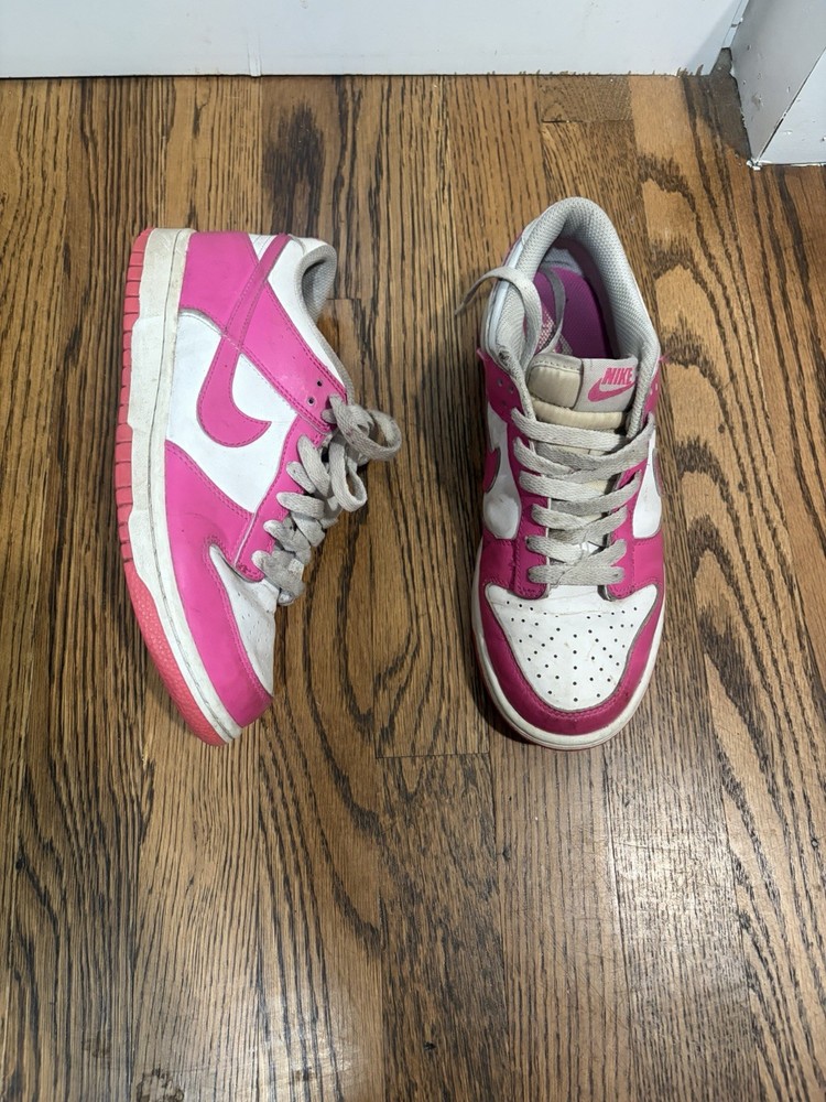 Nike Dunk Low GS Pink White Leather Sneakers Unisex Kids 5Y Athletic Shoes