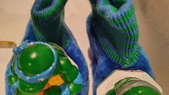 Vintage TMNT Slippers Leonardo Pizza Power Small Toddler 5-6 Ninja Turtles NWOT
