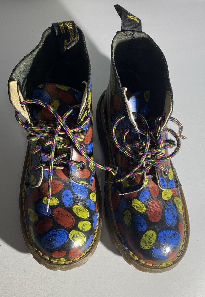 Dr. Doc Martens England Fingerprint 1460 Pascal Combat Boots Youth SZ 13 Vintage