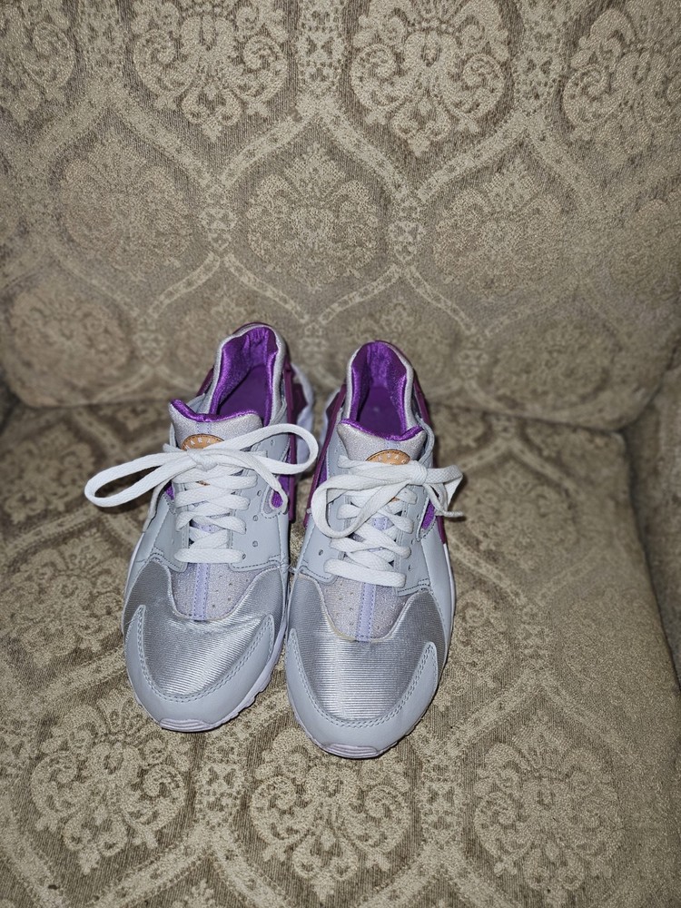 Nike Air Huarache Run GS Gray Purple White Unisex Kids Sneakers 7Y 654275-046