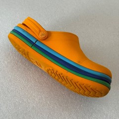 Crocs Rainbow Stripe Classic Clogs Orange Little Kids C12 Green Blue Band GUC
