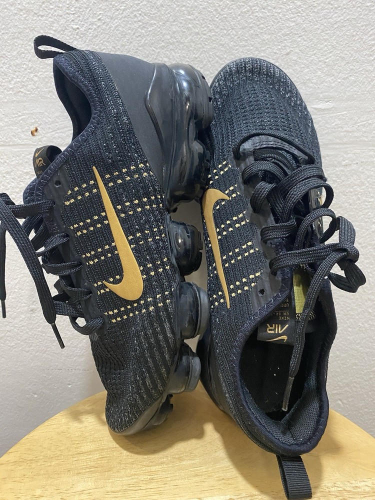 Nike Air VaporMax Flyknit 3 Black Gold Metallic (GS) BQ5238-004 Size 7Y