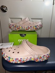 Crocs Classic Beaded Band Clog K Kids J6 US 6 Pink/Multicolor Slip-On