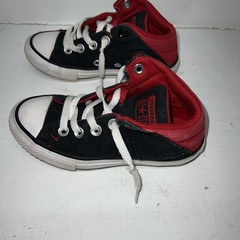 Girl’s black/red CONVERSE plaid ruffle tongue high top sneakers / shoes 11.5