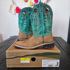 Smoky Mountain Youth 4 Turquoise Blue Green Brown Leather Western Cowboy Boots