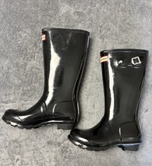 Hunter Original Kids Gloss Rain Boots Black Waterproof Tall Wellington US 2B/3G