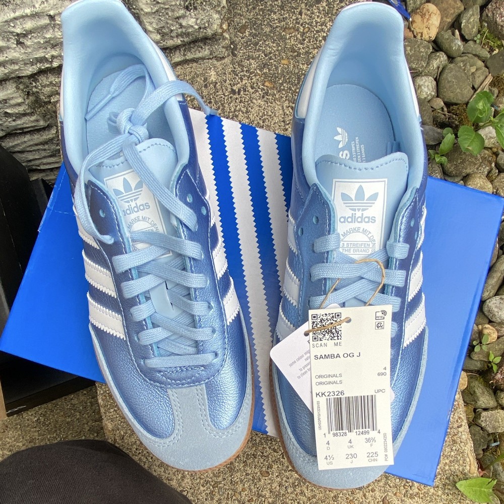 adidas Samba OG J Unisex Kids Low Top Leather Sneakers Blue/White US 4.5