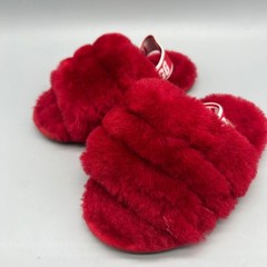 UGG Fluff Yeah Kids Red Sheepskin Slingback Slipper Slides 109857T Sz 7 Toddler
