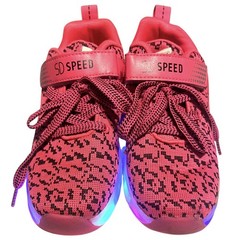 SD Speed Kids Pink Light Up Roller Shoes Sz 4 LED Skater Sneakers Hook And Loop