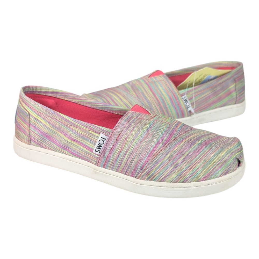 Toms Girls Shoes Classic Pink Striped Colorful Youth Slip On Casual Flat Shoes 4