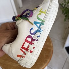 Versace White Greca Rainbow Leather Low-Top Bohemian Kids Size 31-US Size 13