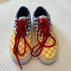 Youth Vans Doheny Checkerboard Red Blue Yellow Canvas Lace Sneakers NEW size 4.5