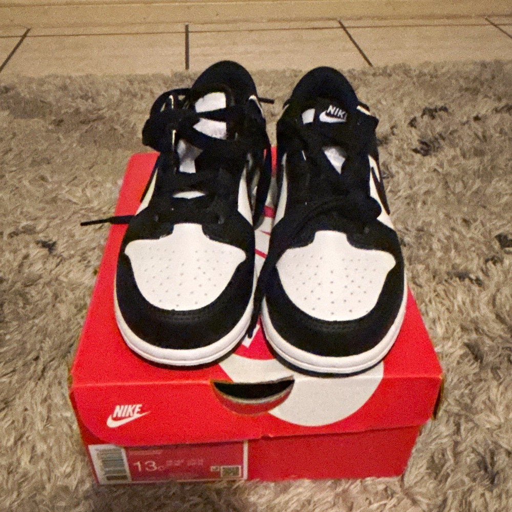 Nike Dunk Low (PS) Kids Sneaker Black/White 13C Leather Low Top CW1588-100