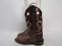 Old West Youth Size 3.5 D Brown Leather Buckaroo Cowboy Western Boots