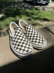 Vans Classic Slip-On Checkerboard Pewter White Sneakers Women’s 8 Men’s 6.5
